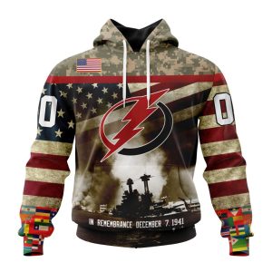 Custom NHL Tampa Bay Lightning Specialized Unisex Kits Remember Pearl Harbor Unisex Pullover Hoodie