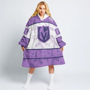Custom NHL Vegas Golden Knights Lavender Hockey Fights Cancer Oodie Blanket Hoodie Wearable Blanket