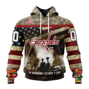 Custom NHL Washington Capitals Specialized Unisex Kits Remember Pearl Harbor Unisex Pullover Hoodie