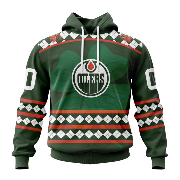 Customized Edmonton Oilers Shamrock Kits Hockey Celebrate St Patrick's Day Unisex Pullover Hoodie