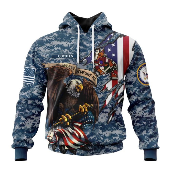 Customized NHL Arizona Coyotes Honor US Navy Veterans Unisex Pullover Hoodie