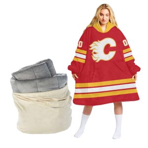 Customized NHL Calgary Flames Retro Classic Oodie Blanket Hoodie Wearable Blanket
