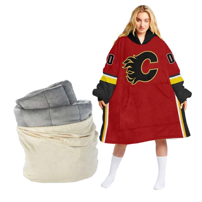 Customized NHL Calgary Flames Retro Concepts Oodie Blanket Hoodie Wearable Blanket