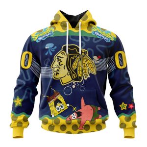 Customized NHL Chicago BlackHawks Specialized Jersey With SpongeBob Unisex Pullover Hoodie