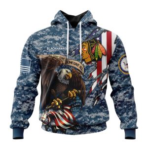 Customized NHL Chicago Blackhawks Honor US Navy Veterans Unisex Pullover Hoodie