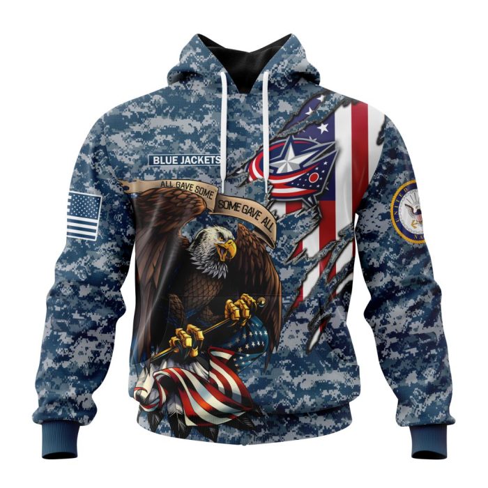 Customized NHL Columbus Blue Jackets Honor US Navy Veterans Unisex Pullover Hoodie
