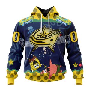 Customized NHL Columbus Blue Jackets Specialized Jersey With SpongeBob Unisex Pullover Hoodie