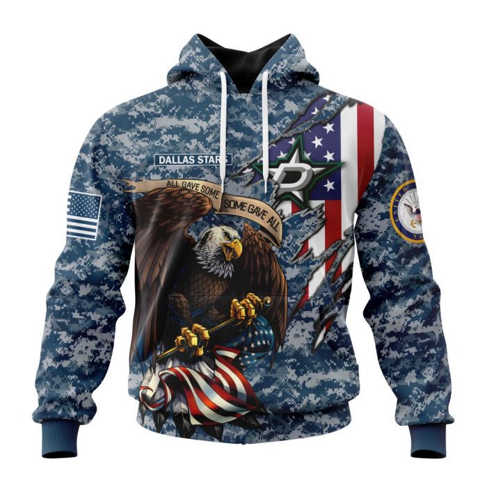 Customized NHL Dallas Stars Honor US Navy Veterans Unisex Pullover Hoodie