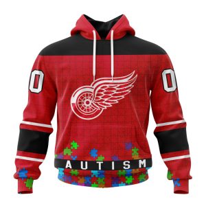 Customized NHL Detroit Red Wings Hockey Fights Against Autism Unisex Pullover Hoodie