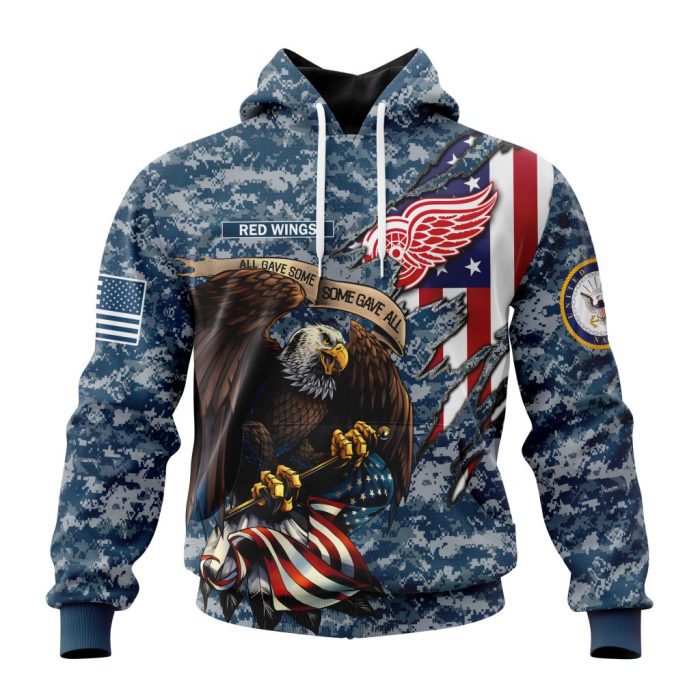 Customized NHL Detroit Red Wings Honor US Navy Veterans Unisex Pullover Hoodie