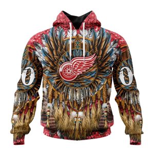 Customized NHL Detroit Red Wings Special Native Costume Design Unisex Pullover Hoodie