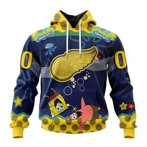 Customized NHL Detroit Red Wings Specialized Jersey With SpongeBob Unisex Pullover Hoodie