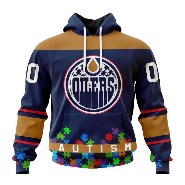 Customized NHL Edmonton Oilers Hockey Fights Against Autism Unisex Pullover Hoodie