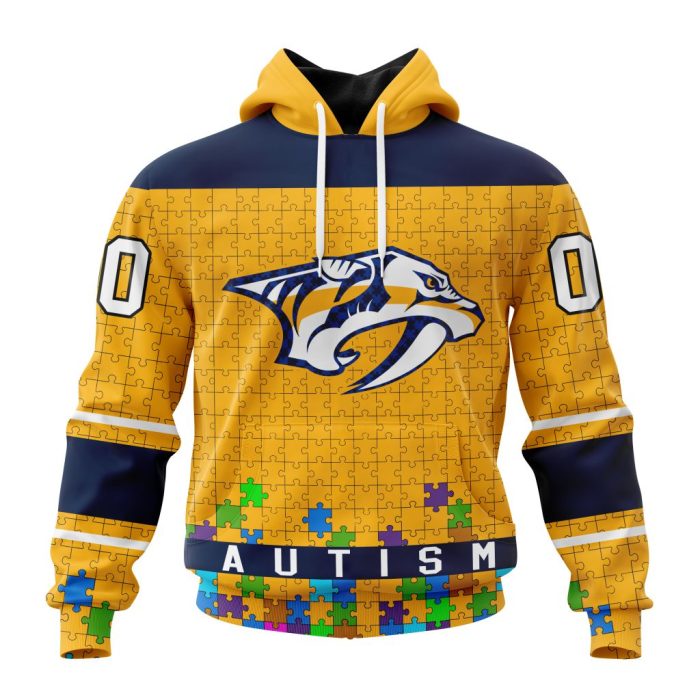 Customized NHL Nashville Predators Hockey Fights Against Autism Unisex Pullover Hoodie