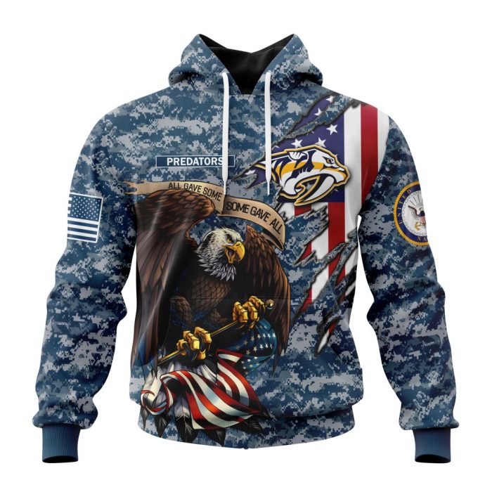 Customized NHL Nashville Predators Honor US Navy Veterans Unisex Pullover Hoodie