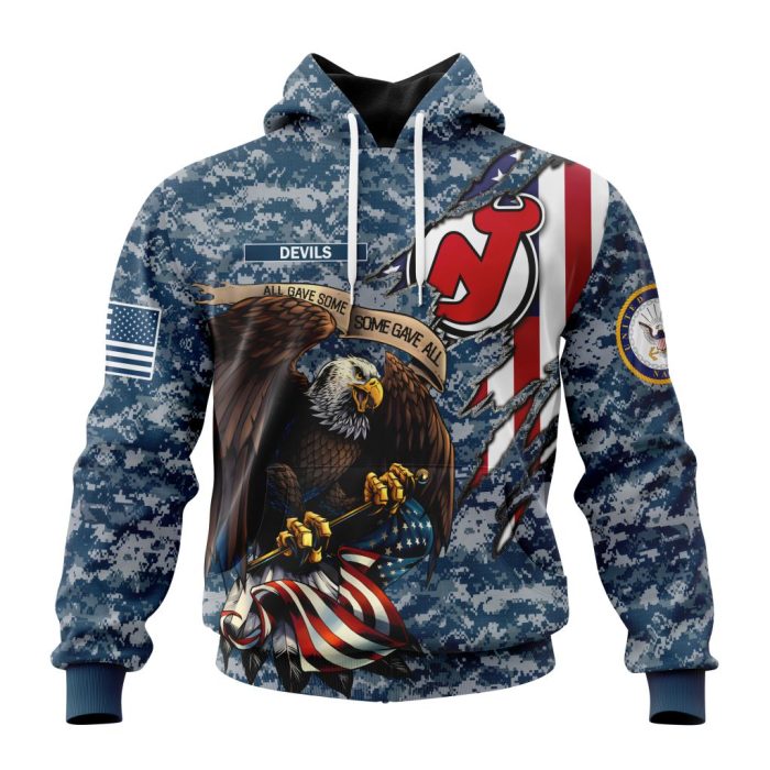 Customized NHL New Jersey Devils Honor US Navy Veterans Unisex Pullover Hoodie