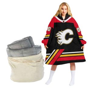 Customized NHL Reverse Retro jerseys Calgary Flames Oodie Blanket Hoodie Wearable Blanket