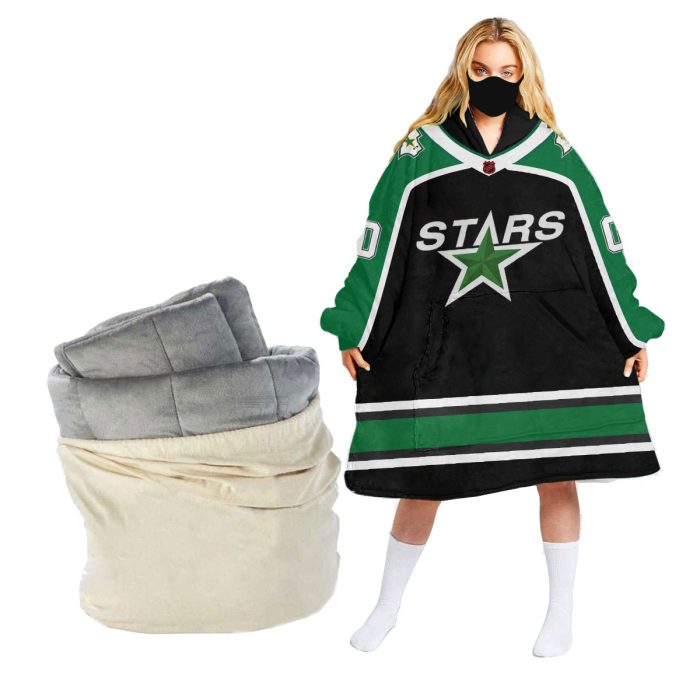 Customized NHL Reverse Retro jerseys Dallas Stars Oodie Blanket Hoodie Wearable Blanket