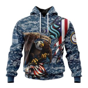 Customized NHL Seattle Kraken Honor US Navy Veterans Unisex Pullover Hoodie