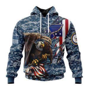 Customized NHL St. Louis Blues Honor US Navy Veterans Unisex Pullover Hoodie