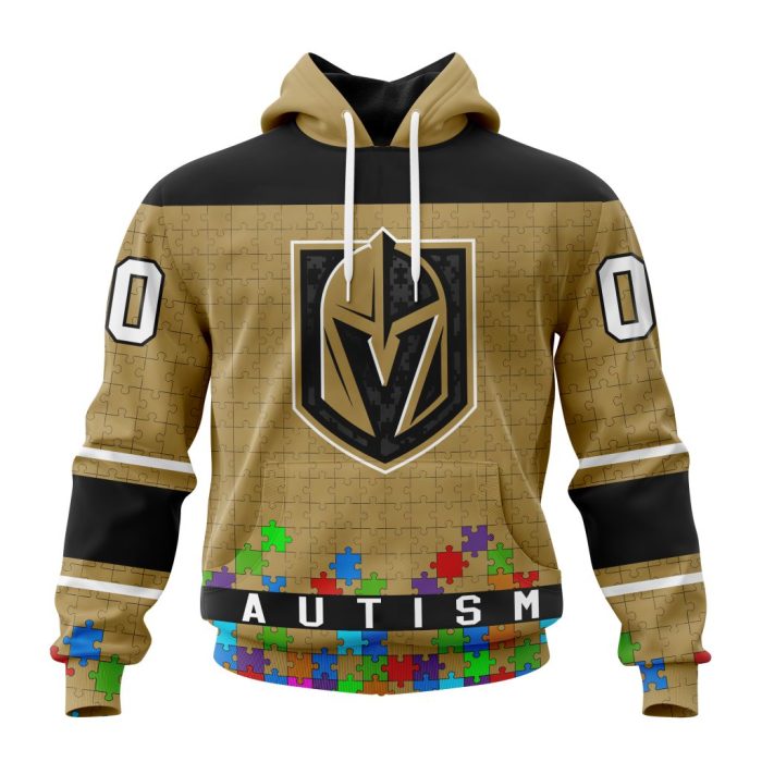 Customized NHL Vegas Golden Knights Hockey Fights Against Autism Unisex Pullover Hoodie