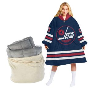 Customized NHL Winnipeg Jets Retro Reverse Classic Oodie Blanket Hoodie Wearable Blanket