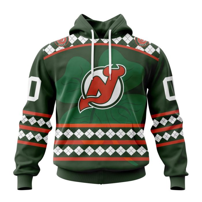 Customized New Jersey Devils Green Shamrock Celebrate St Patrick's Day Unisex Pullover Hoodie