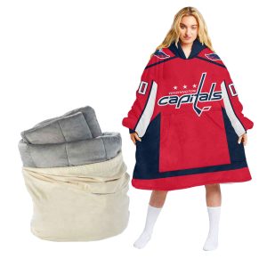 Customized  Washington Capitals Personalized Retro Gradient Oodie Blanket Hoodie Wearable Blanket