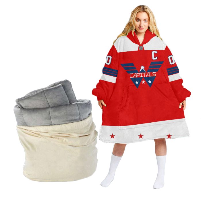 Customized Washington Capitals Retro Classic Oodie Blanket Hoodie Wearable Blanket