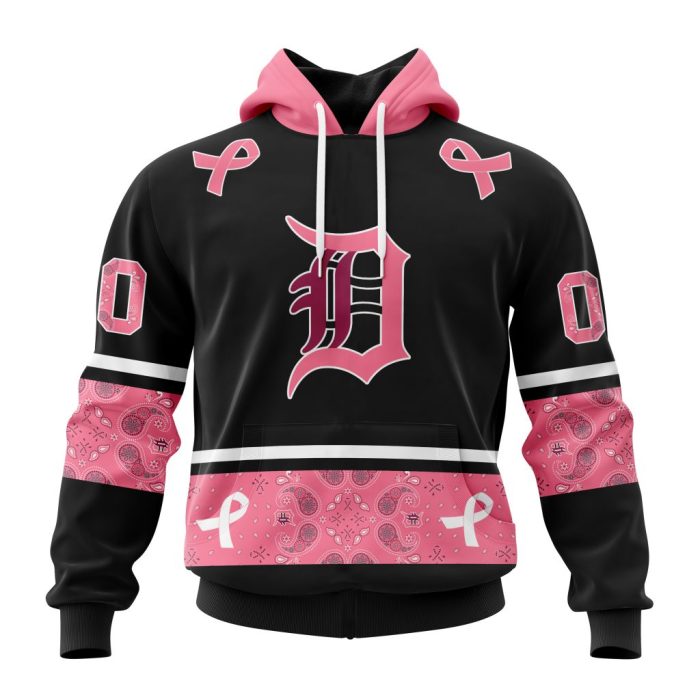 Detroit Tigers Specialized Design In Classic Style With Paisley! In October We Wear Pink Breast Cancer Unisex Pullover Hoodie