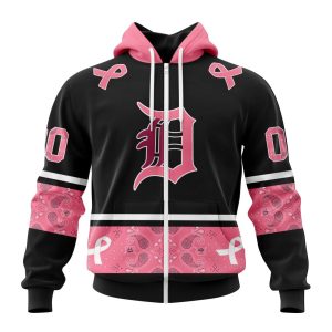 Detroit Tigers Specialized Design In Classic Style With Paisley! In October We Wear Pink Breast Cancer Unisex Zip Hoodie
