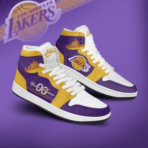 Los Angeles Lakers Personalized Name And Number Shoes AJ1 Nike Sneakers High Top Shoes