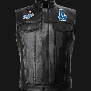 MLB Black Los Angeles Dodgers Black Leather Vest Sleeveless Leather Jacket