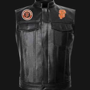 MLB Black San Francisco Giants Black Leather Vest Sleeveless Leather Jacket
