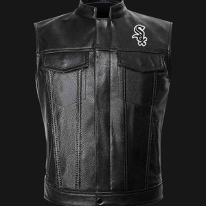 MLB Chicago White Sox Black Leather Vest Sleeveless Leather Jacket