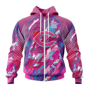 MLB Cincinnati Reds Specialized Design I Pink I Can! Fearless Again Breast Cancer Unisex Zip Hoodie