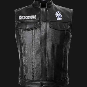 MLB Colorado Rockies Black Leather Vest Sleeveless Leather Jacket