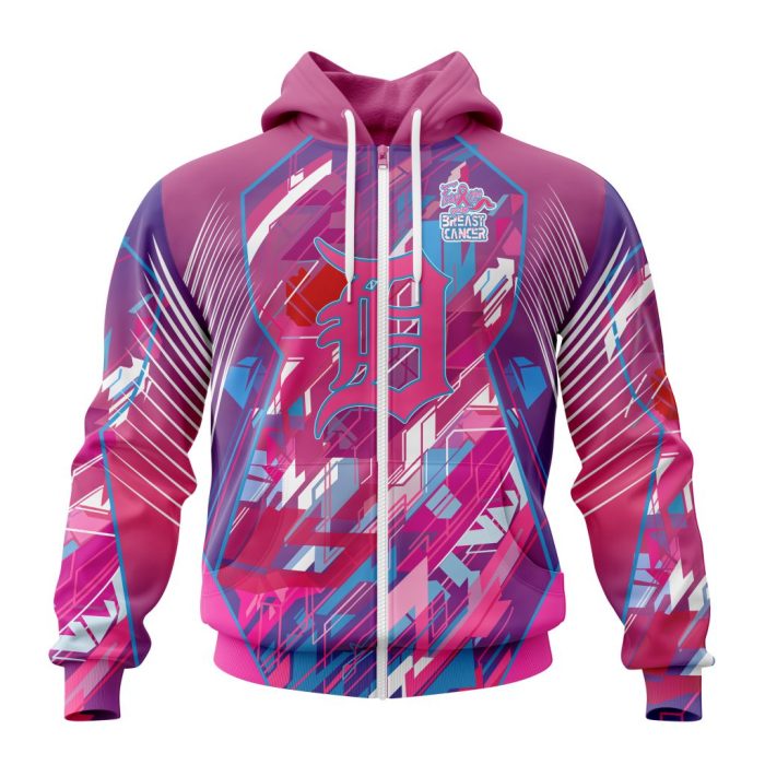 MLB Detroit Tigers Specialized Design I Pink I Can! Fearless Again Breast Cancer Unisex Zip Hoodie