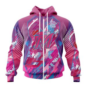 MLB Miami Marlins Specialized Design I Pink I Can! Fearless Again Breast Cancer Unisex Zip Hoodie