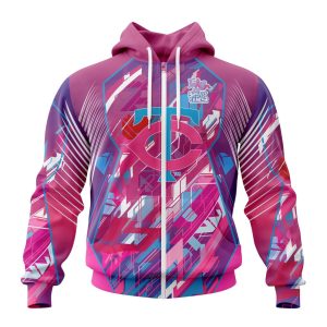 MLB Minnesota Twins Specialized Design I Pink I Can! Fearless Again Breast Cancer Unisex Zip Hoodie