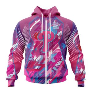 MLB Philadelphia Phillies Specialized Design I Pink I Can! Fearless Again Breast Cancer Unisex Zip Hoodie