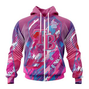 MLB Tampa Bay Rays Specialized Design I Pink I Can! Fearless Again Breast Cancer Unisex Zip Hoodie
