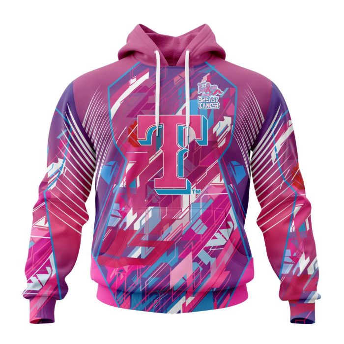 MLB Texas Rangers Specialized Design I Pink I Can! Fearless Again Breast Cancer Unisex Pullover Hoodie