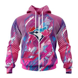 MLB Toronto Blue Jays Specialized Design I Pink I Can! Fearless Again Breast Cancer Unisex Zip Hoodie