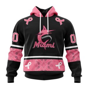 Miami Marlins Specialized Design In Classic Style With Paisley! In October We Wear Pink Breast Cancer Unisex Pullover Hoodie