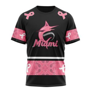Miami Marlins Specialized Design In Classic Style With Paisley! In October We Wear Pink Breast Cancer Unisex T-Shirt