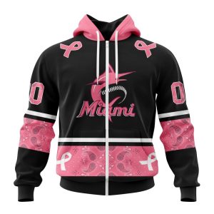 Miami Marlins Specialized Design In Classic Style With Paisley! In October We Wear Pink Breast Cancer Unisex Zip Hoodie