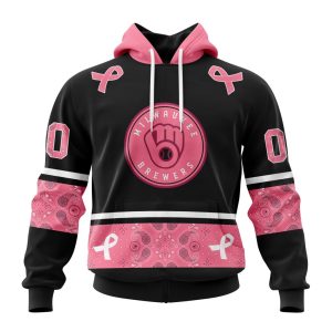 Milwaukee Brewers Specialized Design In Classic Style With Paisley! In October We Wear Pink Breast Cancer Unisex Pullover Hoodie