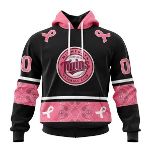Minnesota Twins Specialized Design In Classic Style With Paisley! In October We Wear Pink Breast Cancer Unisex Pullover Hoodie