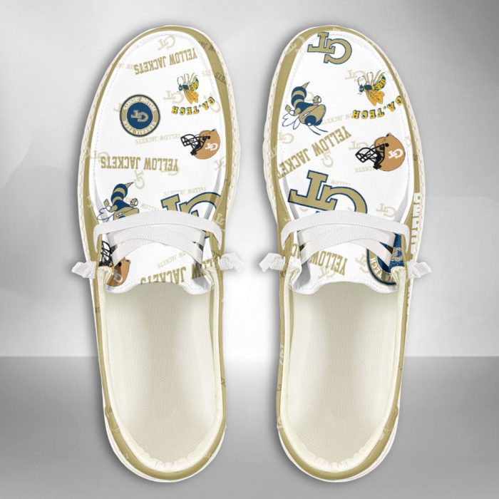 NCAA Georgia Tech Yellow Jackets Hey Dude Shoes Wally Lace Up Loafers Moccasin Slippers HDS1736